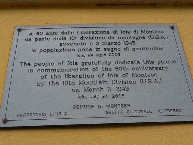 Memoria della liberazione di Iola di Montese avvenuta il 3 marzo 1945 da parte della 10a Divisione Montagna USA