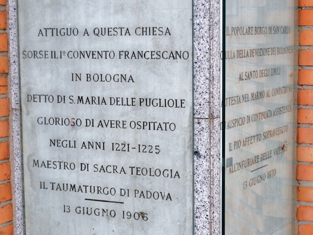 Ricordo della permanenza di S.Antonio da Padova nel convento francescano di S.M. delle Pugliole
