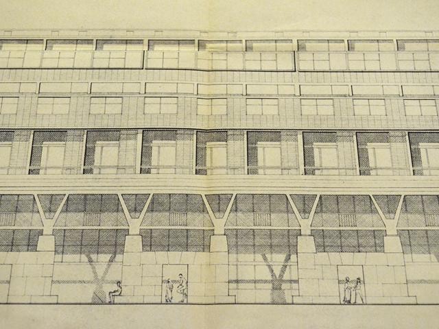 G. Michelucci - Progetto per l'Istituto matematico - Prospetto nord - 1959 - Fonte: Mostra "Carte e pensieri per costruire la città" - Archiginnasio (BO) - 2016
