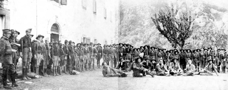 Scout bolognesi partecipanti a un campo premilitare, 1922 (fonte E. Faggioli, Note di vita pastorale, 1907-1975, Bologna 1976)