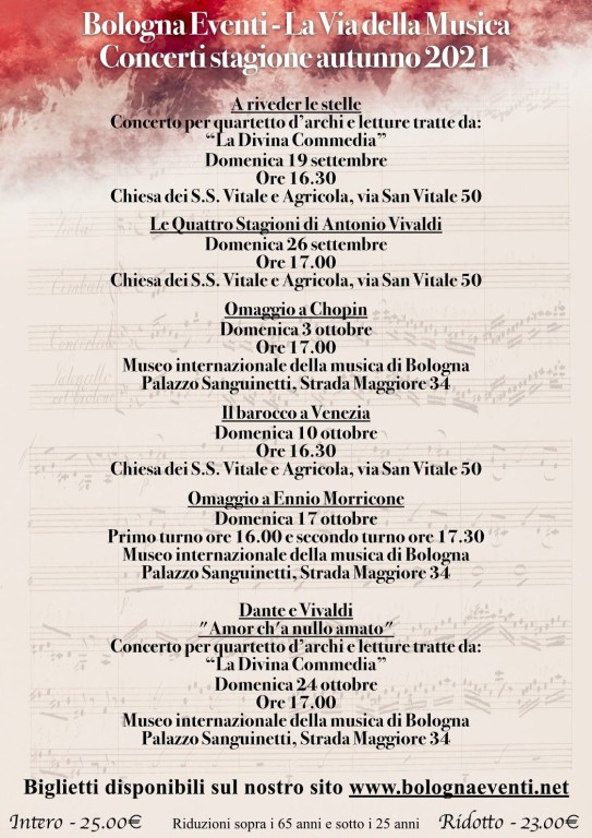 copertina di Bologna Eventi - La Via della Musica | Concerti stagione autunno 2021