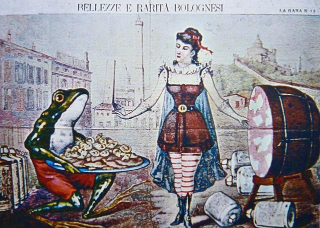 Illustrazione del periodico "La Rana" dedicata alle bellezze di Bologna