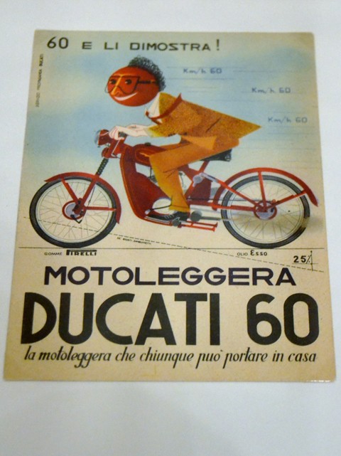 Cartolina pubblicitaria della moto Ducati 60 - Mostra "Bologna s'industria" - Fondazione Carisbo - 2019