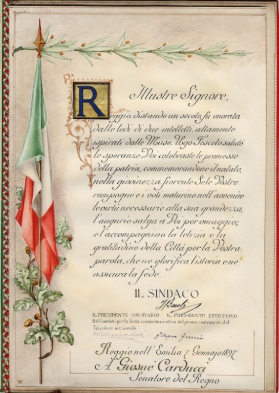La città di Reggio per il discorso di Carducci sul Tricolore, 1897