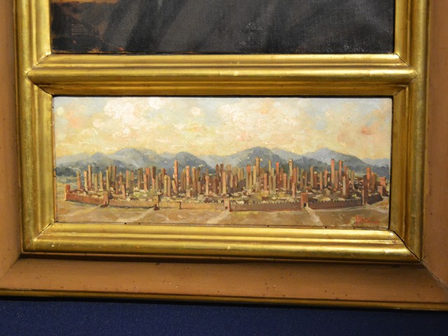 P. Badini, Ritratto di Angelo Finelli e Ricostruzione della Bologna medievale, 1917 - part.
