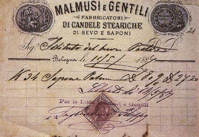 Fattura emessa dalla Società Malmusi e Gentili nel 1889 - Pubbl. per gentile concessione Zappoli Thyrion