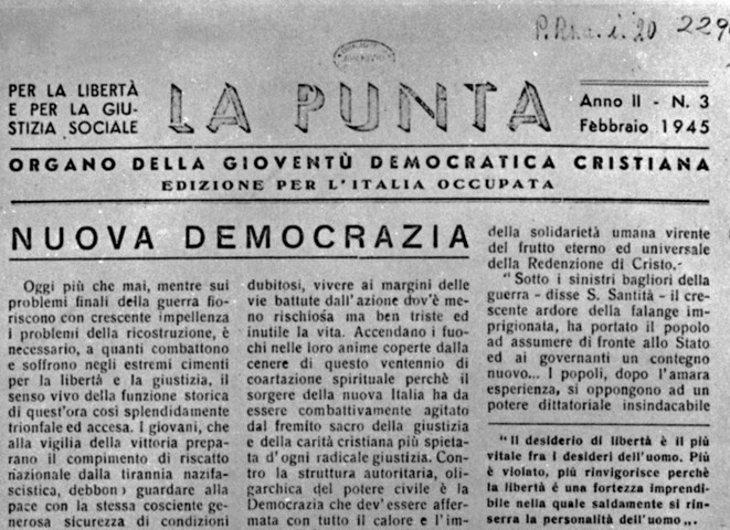 Il foglio clandestino "La Punta" - Fonte: L. Arbizzani, Guerra, nazifascismo, lotta di liberazione. Fotostoria - copyr. Provincia di Bologna