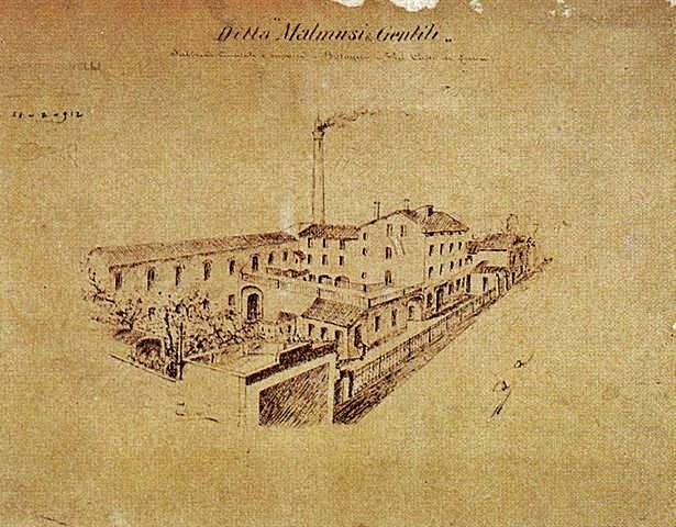 La fabbrica Malmusi e Gentili di via Capo di Lucca nel 1912 - bozzetto - Pubbl. per gentile concessione Zappoli Thyrion