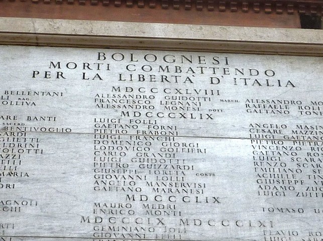 Bolognesi morti combattendo per l'Italia - In alto al centro il nome di Alessandro Guidotti