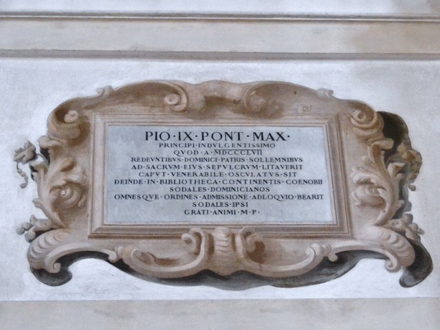 Ricordo della visita di Pio IX in San Domenico nel 1857